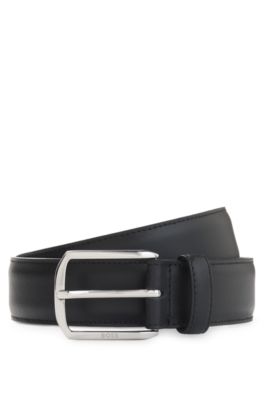 Leather belt with silver-tone hardware and Double B, Black