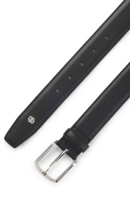 Leather belt with silver-tone hardware and Double B, Black