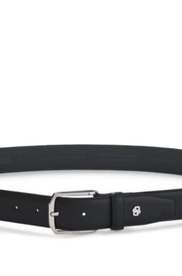 Leather belt with silver-tone hardware and Double B, Black