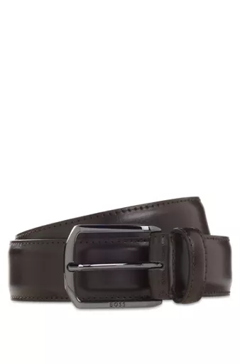 Leather belt with silver-tone hardware and Double B, Dark Brown