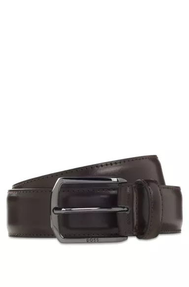 Leather belt with silver-tone hardware and Double B, Dark Brown
