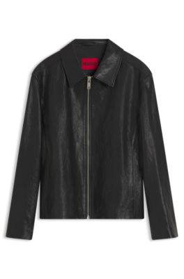 Cazadora regular fit en piel de napa, Negro