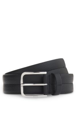 Leather dress belt with polished silver buckle, Black