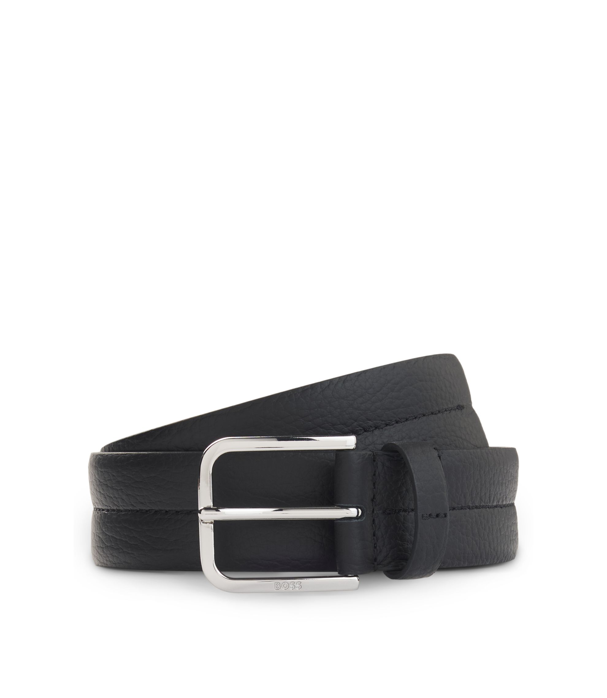 black dress belt 1.5" Black Leather w/buckle, Traditional in Gunmetal with a Curve