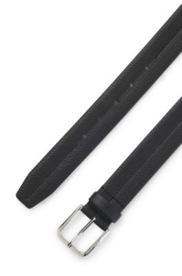 Leather dress belt with polished silver buckle, Black