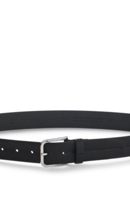 Leather dress belt with polished silver buckle, Black