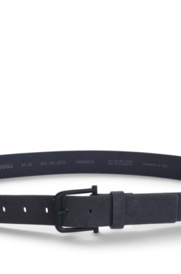 Ceinture en cuir su&eacute;d&eacute; avec passant logot&eacute;, Bleu fonc&eacute;