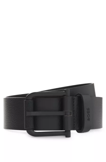 Grained-leather belt with embossed logo