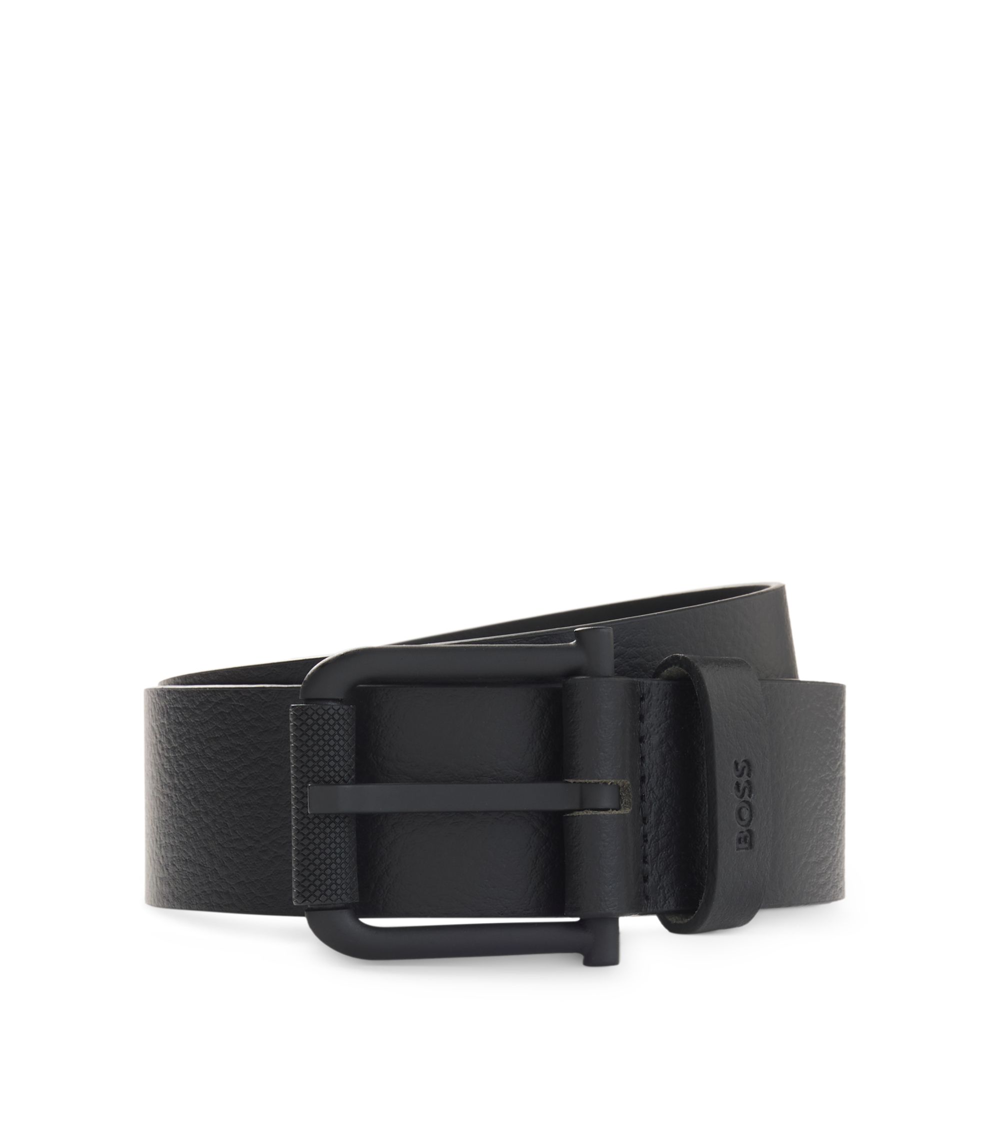 Grained-leather belt with embossed logo