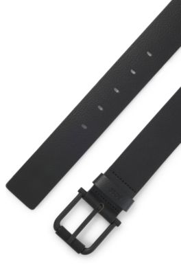 Cintur&oacute;n de piel granulada con logo grabado, Negro