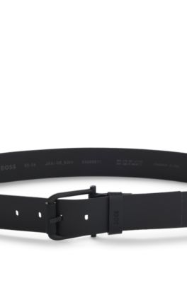 Cintur&oacute;n de piel granulada con logo grabado, Negro