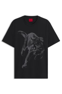Cotton-jersey T-shirt with graphic print, Black