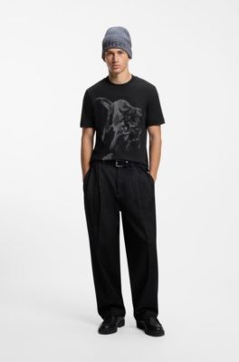 Cotton-jersey T-shirt with graphic print, Black