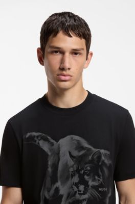 Cotton-jersey T-shirt with graphic print, Black