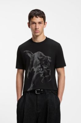 Cotton-jersey T-shirt with graphic print, Black