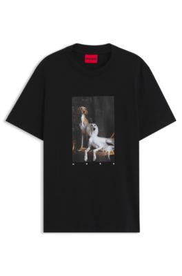 Cotton-jersey T-shirt with graphic print, Black