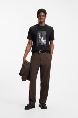 Cotton-jersey T-shirt with graphic print, Black