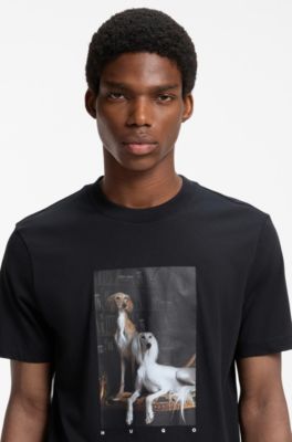 Cotton-jersey T-shirt with graphic print, Black