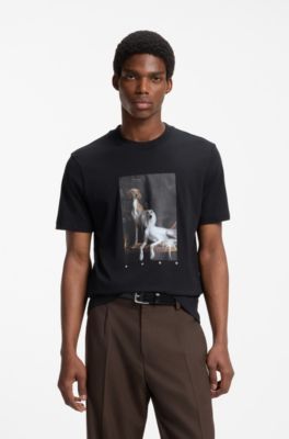 Cotton-jersey T-shirt with graphic print, Black