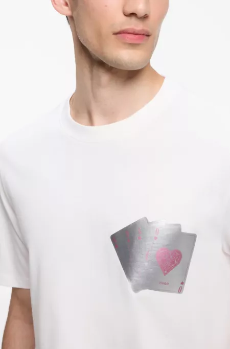 Cotton T-shirt with playing-card foil graphic
