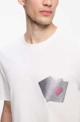 Cotton T-shirt with playing-card foil graphic, White