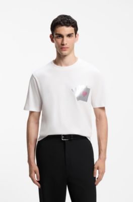 Camiseta de algod&oacute;n con estampado metalizado de naipes, Blanco