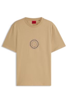 Camiseta de algod&oacute;n con estampado metalizado de naipes, Beige