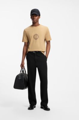 Camiseta de algod&oacute;n con estampado metalizado de naipes, Beige