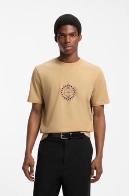 T-shirt en coton avec motif carte &agrave; jouer &agrave; effet m&eacute;tallis&eacute;, Beige