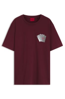 Camiseta de algod&oacute;n con estampado metalizado de naipes, Rosa oscuro