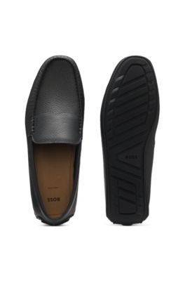 Mocasines de piel abatanada con suela driver, Negro