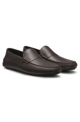 Tumbled-leather loafers with driver sole, Dark Brown