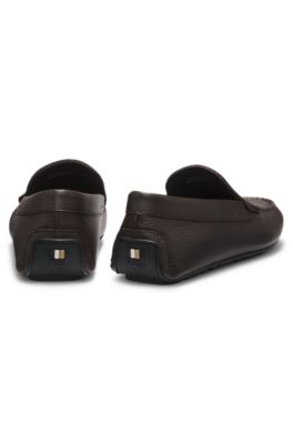 Tumbled-leather loafers with driver sole, Dark Brown