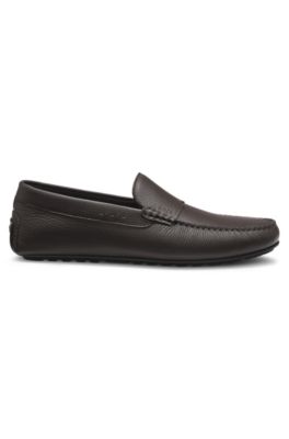 Tumbled-leather loafers with driver sole, Dark Brown