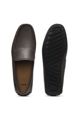 Tumbled-leather loafers with driver sole, Dark Brown