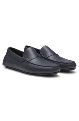 Tumbled-leather loafers with driver sole, Dark Blue