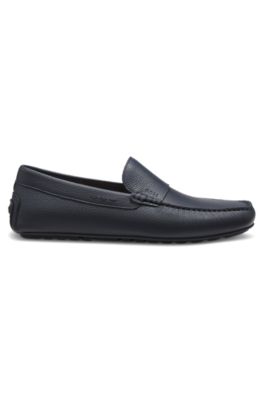 Tumbled-leather loafers with driver sole, Dark Blue