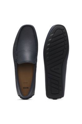 Tumbled-leather loafers with driver sole, Dark Blue