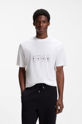 T-shirt en jersey de coton &agrave; imprim&eacute; artistique, Blanc