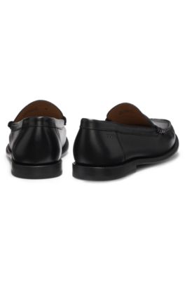 Leather moccasins with penny trim, Black