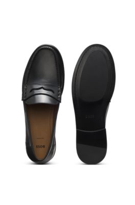 Leather moccasins with penny trim, Black