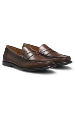 Leather moccasins with penny trim, Dark Brown