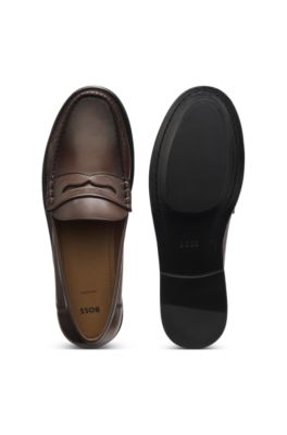 Leather moccasins with penny trim, Dark Brown