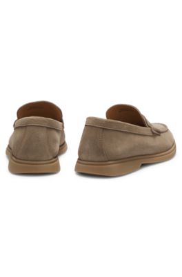 Mocasines de ante con ribete de antifaz con logo, Beige