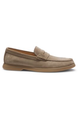 Mocasines de ante con ribete de antifaz con logo, Beige
