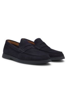 Mocasines de ante con ribete de antifaz con logo, Azul oscuro