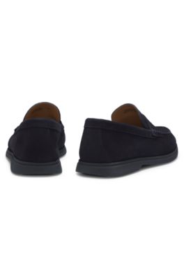 Mocasines de ante con ribete de antifaz con logo, Azul oscuro