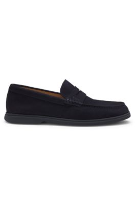 Mocasines de ante con ribete de antifaz con logo, Azul oscuro
