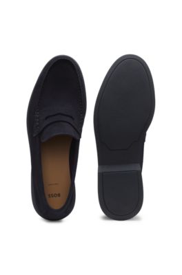 Mocasines de ante con ribete de antifaz con logo, Azul oscuro