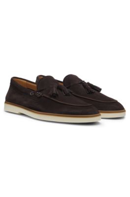 Suede loafers with tassel trim, Dark Brown